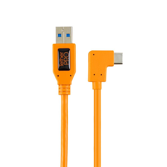 Tether Tools TetherPro USB 3.0 to USB-C Right Angle Adapter "Pigtail" Cable, 20" (50cm), High-Visibilty Orange