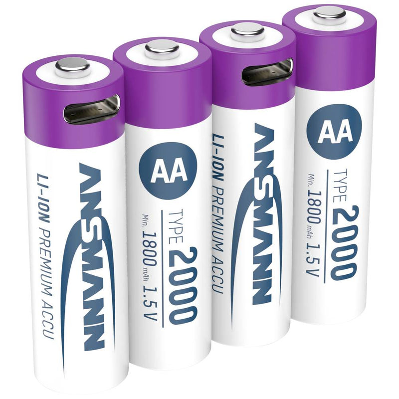 Ansmann AA Li-Ion Rechargeable Battery with USB-C Port, Pack of 4