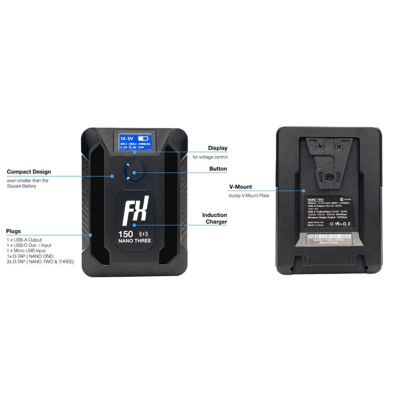 FXLION Nano One 14.8V 50Wh V-Mount Battery with USB & Wireless Charging