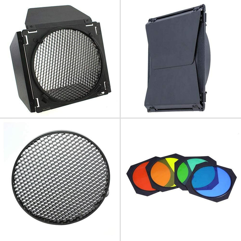 Godox BD-04 Barndoors with Colour Filters & Honey Comb Grid
