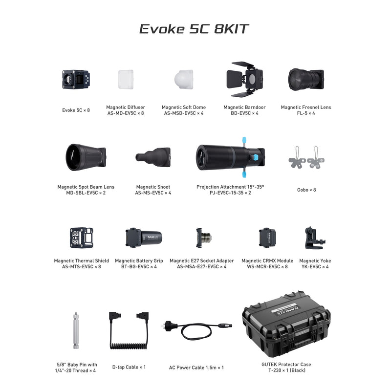 Nanlux Evoke 5C LED Full-Colour Spot Light 8-Light Kit
