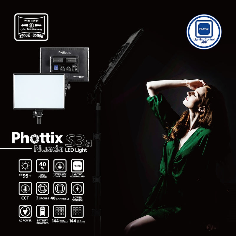 Phottix Nuada S3a Bi-Colour 40W Video LED Twin Kit with App Control