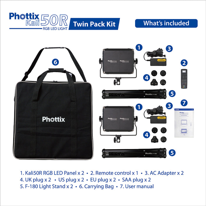 Phottix Kali 50R RGB Studio LED Twin Kit — The Flash Centre
