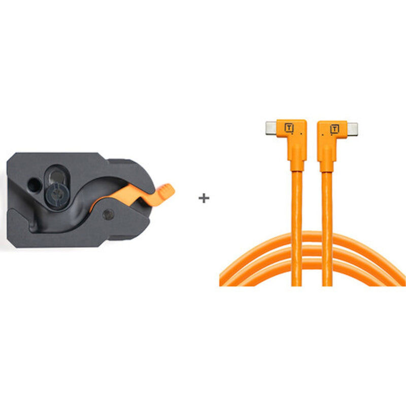 TetherGuard LeverLock Plate & TetherPro USB-C Dual Right Angle 15' (4.6m) Cable Kit Orange