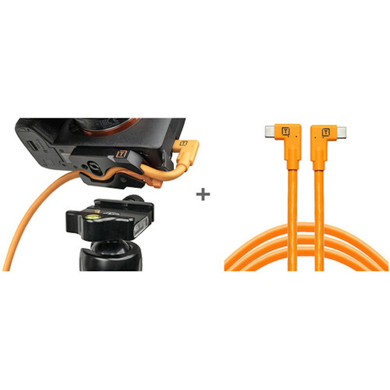 TetherGuard LeverLock Plate & TetherPro USB-C Dual Right Angle 15' (4.6m) Cable Kit Orange