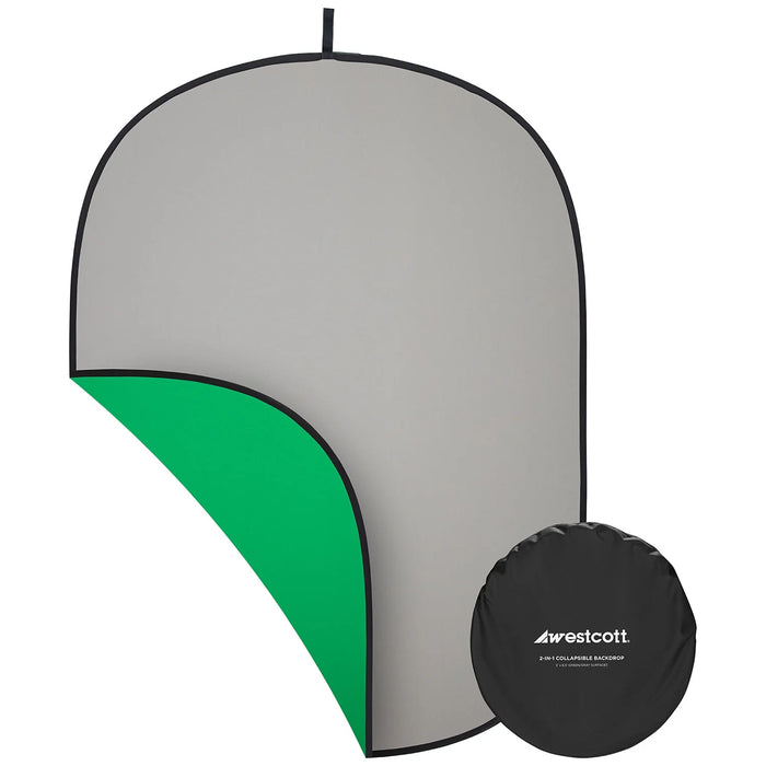 Westcott Collapsible 2-in-1 Grey & Green Screen Backdrop 5' x 6.5'