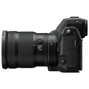 Image showng the Nikon Z8 Camera Body from the side with NIKKOR Z 24-120mm Lens for photography and video.