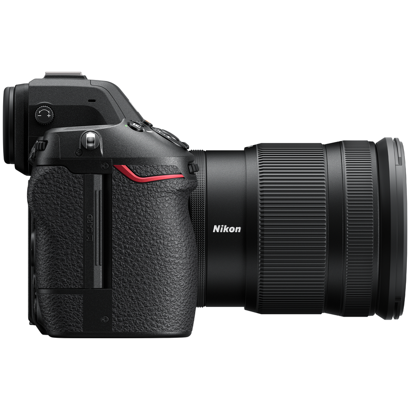 Image showng the Nikon Z8 Camera Body from the side with NIKKOR Z 24-120mm Lens for photography and video.