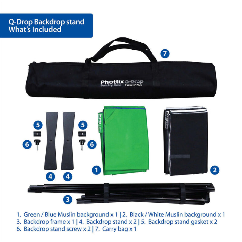 Phottix 4-Colour Q-Drop Collapsible Backdrop Kit 1.5m x 2.26m