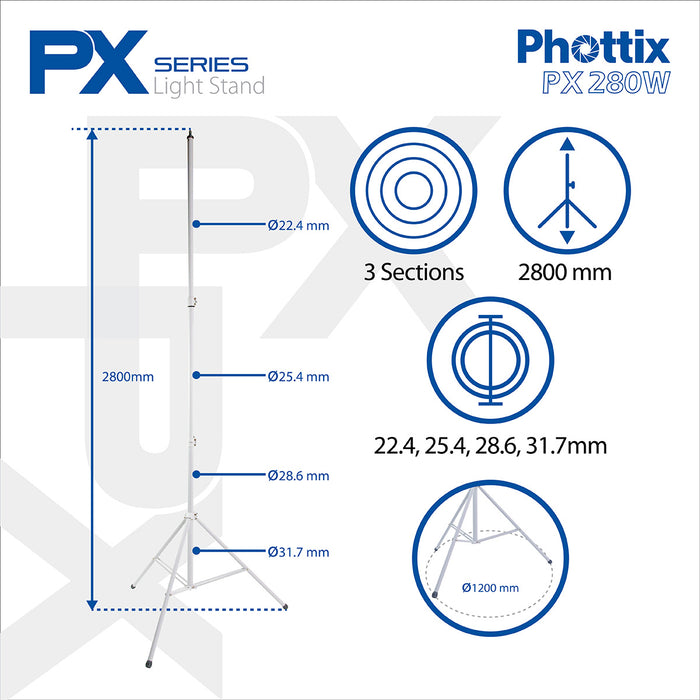 Phottix PX-280W Light Stand 280cm Pearl White