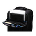 An image of the Tenba Roadie Roller 24 Black roll along case for storing cameras and photographic equipment showing an open zipped pocket containing a laptop and stationery.